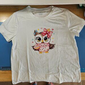 Female Pink Owl T-Shirt XXL Soft White